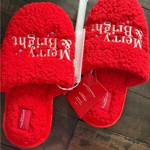 Wondershop Red Fuzzy Slippers with Embroidery